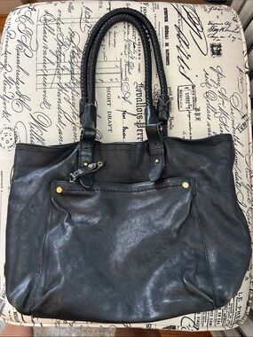 Cole Haan Black Leather Braided-Handle Tote/bag